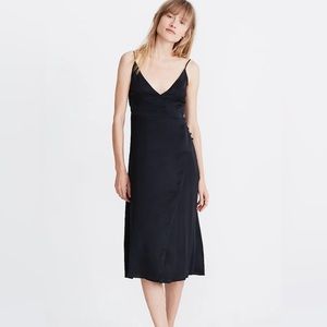 Madewell Black Satin Cami Side-Button Dress, size 00